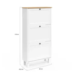 Meuble à chaussures 18 paires blanc et bois 3 portes