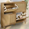 Meuble à chaussures 20 paires et 4 portes vintage effet naturel cannage