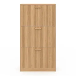 Meuble à chaussures 18 paires 3 portes tasseau bois coloris chêne