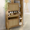 Meuble à chaussures 18 paires 3 portes effet naturel cannage avec étagère