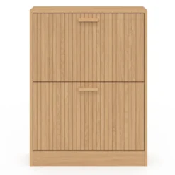 Meuble à chaussures 12 paires 2 portes lattes bois coloris chêne