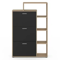 Meuble à chaussures 3 portes noires avec étagères