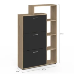 Meuble à chaussures 3 portes noires avec étagères