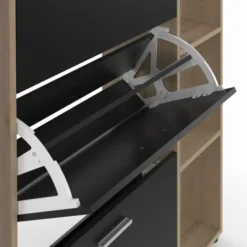 Meuble à chaussures 3 portes noires avec étagères