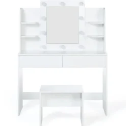 Meuble coiffeuse blanche avec miroir LED et tabouret