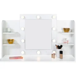 Meuble coiffeuse blanche avec miroir LED et tabouret