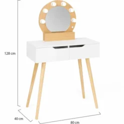 Meuble coiffeuse blanche style scandinave avec miroir LED et tiroirs