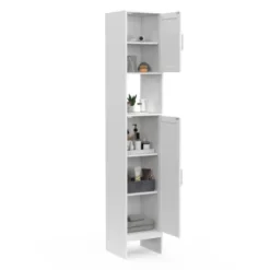 Meuble colonne blanc 170 cm pour salle de bain avec rangement