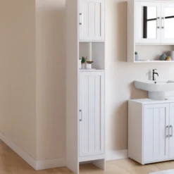 Meuble colonne blanc 170 cm pour salle de bain avec rangement