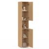 Meuble colonne de salle de bain 170 cm 2 portes 1 niche effet lattes