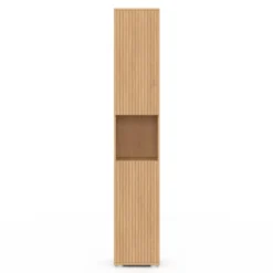 Meuble colonne de salle de bain 170 cm 2 portes 1 niche effet lattes