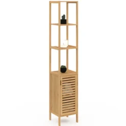 Meuble colonne en bambou pour salle de bain 1 porte