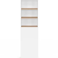 Meuble colonne salle de bain gain de place desserte 2 niveaux avec tiroirs et 3 étagères façon hêtre et blanc