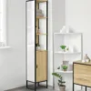 Meuble colonne salle de bain 1 porte avec miroir et étagères