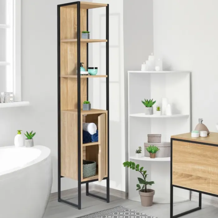 Meuble colonne salle de bain style industriel 1 porte
