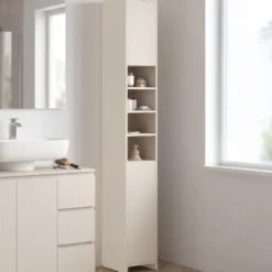 Meuble colonne salle de bain TOMI 2 portes 4 niches beige