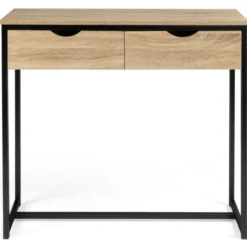 Meuble console industrielle 2 tiroirs bois et métal 90 cm