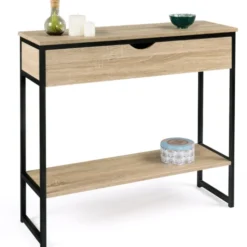 Meuble console industrielle bois et métal 90 cm