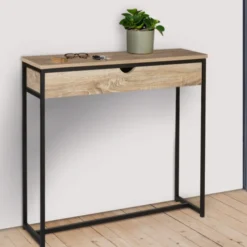 Meuble console industrielle bois et métal 90 cm