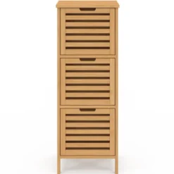 Meuble d'appoint salle de bain bambou 3 portes 30 x 30 x 80 cm