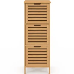 Meuble d'appoint salle de bain bambou 3 portes 30 x 30 x 80 cm
