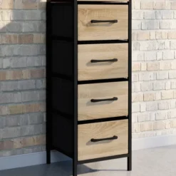 Meuble d'appoint 4 tiroirs 30 cm chiffonnier, meuble de rangement design industriel