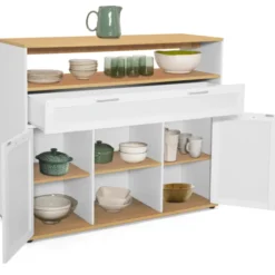 Meuble de bar mange-debout blanc et bois