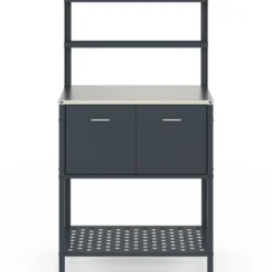 Meuble de cuisine extérieure 2 portes et 2 étagères suspendues en acier gris anthracite