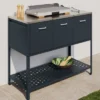 Meuble de cuisine extérieure 3 portes avec 1 étagère en acier gris anthracite