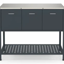 Meuble de cuisine extérieure 3 portes avec 1 étagère en acier gris anthracite