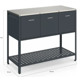 Meuble de cuisine extérieure 3 portes avec 1 étagère en acier gris anthracite