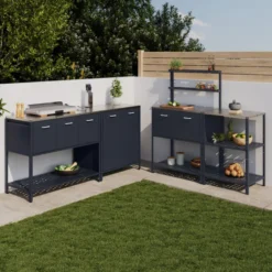 Meuble de cuisine extérieure 2 portes en acier gris anthracite