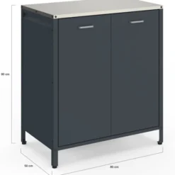 Meuble de cuisine extérieure 2 portes en acier gris anthracite