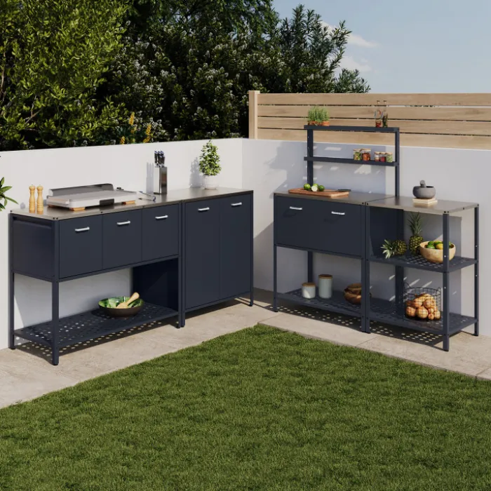 Meuble de cuisine extérieure 2 étagères en acier gris anthracite