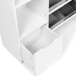 Meuble de rangement avec étagères, bacs en tissu et cubes pour enfants