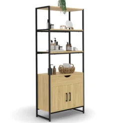 Meuble de rangement design industriel salle de bain avec 3 étages 1 placard 1 tiroir