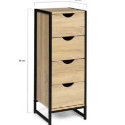 Meuble de rangement industriel chiffonnier d’appoint 80x30 cm 4 tiroirs