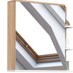 Meuble de rangement suspendu avec miroir et étagères pour salle de bain façon hêtre et blanc