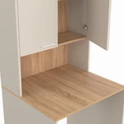 Meuble dessus de machine à laver avec placard beige et bois façon hêtre