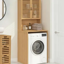 Meuble dessus de machine à laver bambou avec placard