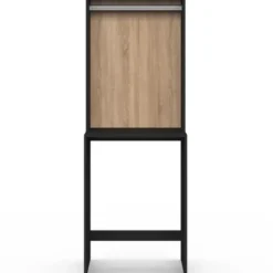 Meuble dessus machine à laver avec penderie noir et bois façon hêtre