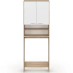 Meuble dessus machine à laver blanc et hêtre