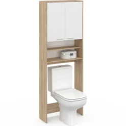 Meuble dessus machine à laver blanc et hêtre