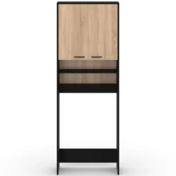 Meuble dessus machine à laver noir et hêtre