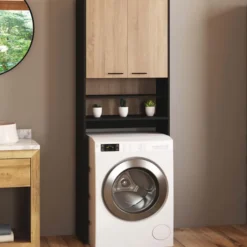 Meuble dessus machine à laver noir et hêtre