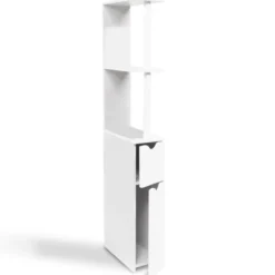 Meuble de toilette blanc avec étagères