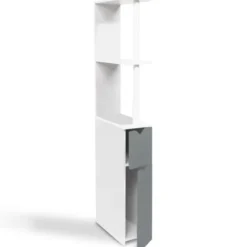 Meuble de toilette blanc et gris avec étagères