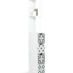Meuble de toilette blanc et gris motif carreaux de ciment 3 portes