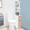 Meuble de toilette blanc et hêtre avec étagères