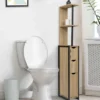 Meuble de toilette industriel bois et métal noir 3 portes avec étagères